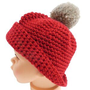 Lt Maroon Beanie Childs Handmade Crochet Hand Knit Pom Cap Warm Hat Boy Girl NWT